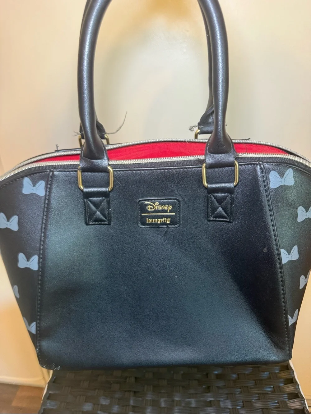 Loungefly Black Satchel with Red Polka Dot Bow